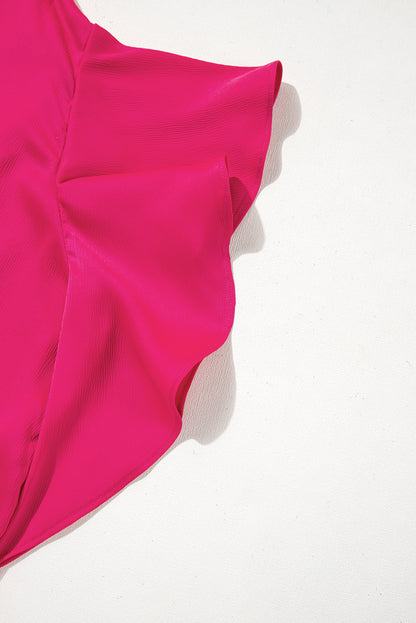 Elegante Bluse mit asymmetrischer Schulterpartie in Erdbeerrosa