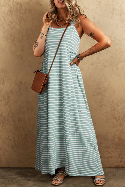 Grünes Maxikleid mit Streifen