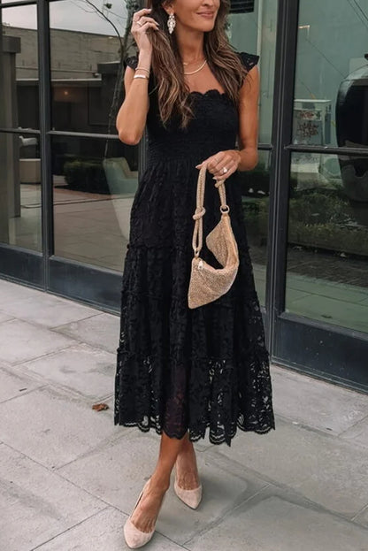 Schwarzes ärmelloses Midikleid