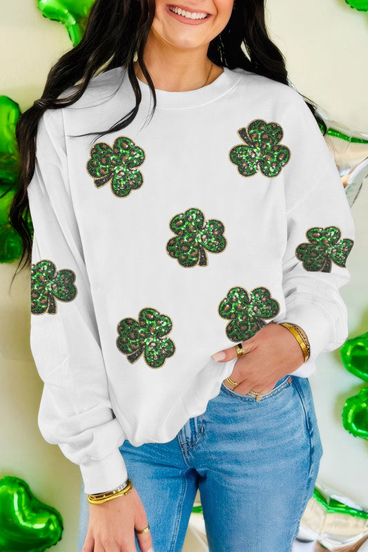 Weißes Sweatshirt mit Kleeblatt-Patchworkmuster und St. Patrick's Day
