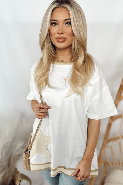 Weißes Oversize-T-Shirt mit Sternschnuppen-Patch