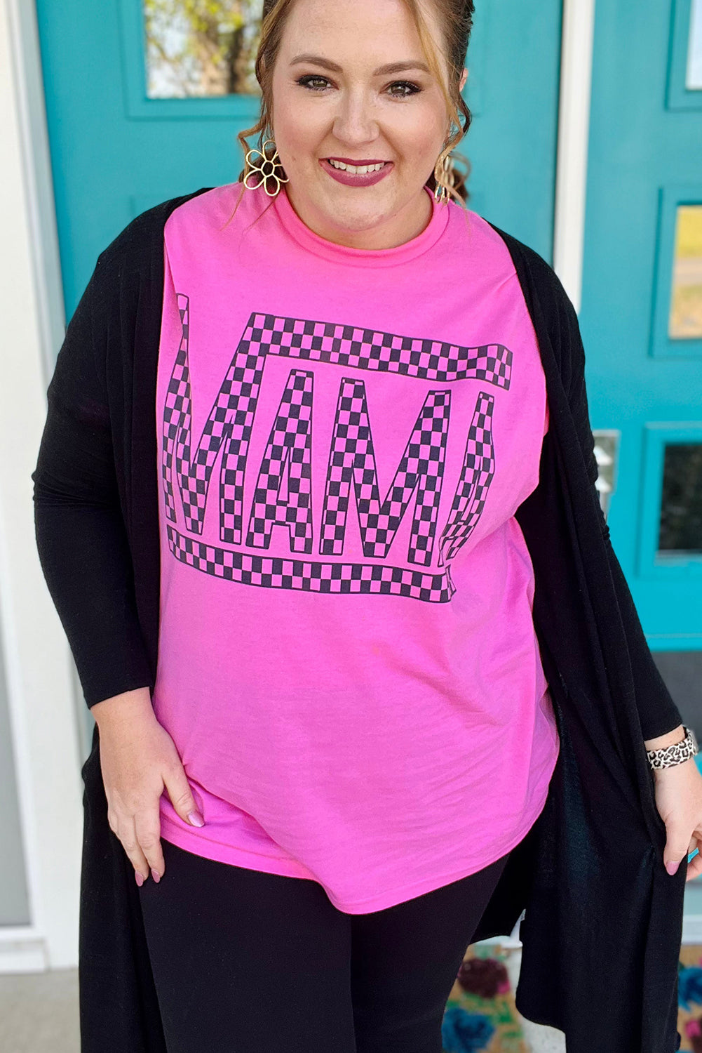 Rosa T-Shirt mit MAMA-Buchstabendruck und Grafik in Übergröße
