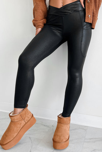 Schwarze Leggings mit hoher Taille