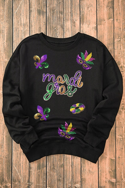 Schwarzes Marsi Gras-Sweatshirt mit Pailletten