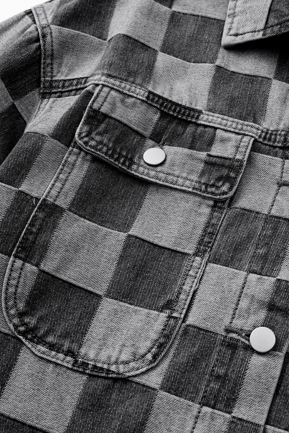 Schwarze karierte Jeansjacke