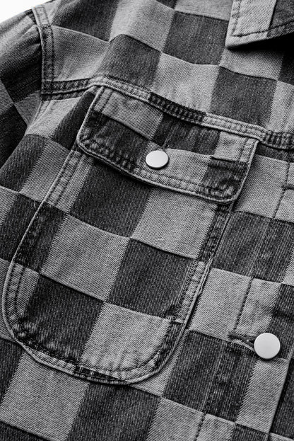 Schwarze karierte Jeansjacke