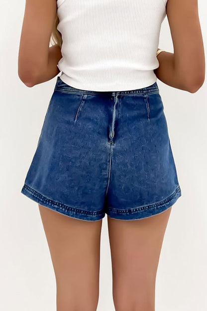 Ashleigh – Blauer, gewickelter Mini-Jeansrock
