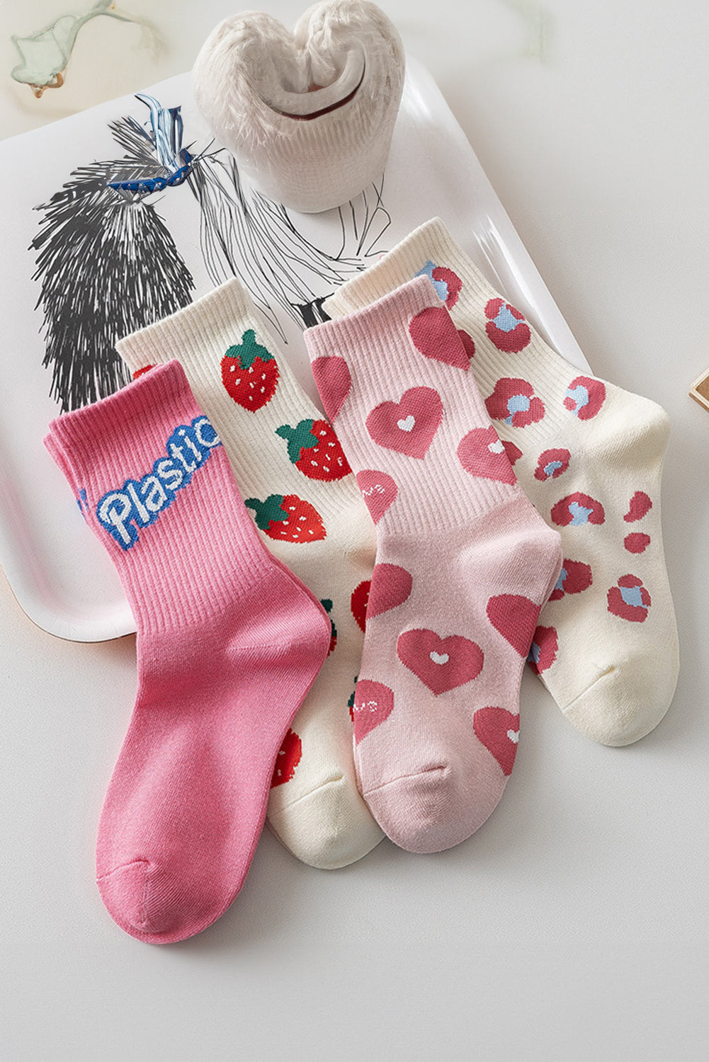 Hellrosa weiche Socken mit Herzmotiv